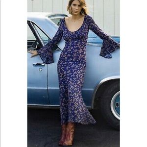 NWOT Novella Royale X Free People Heather Midi Blue Floral Dress Blue MEDIUM